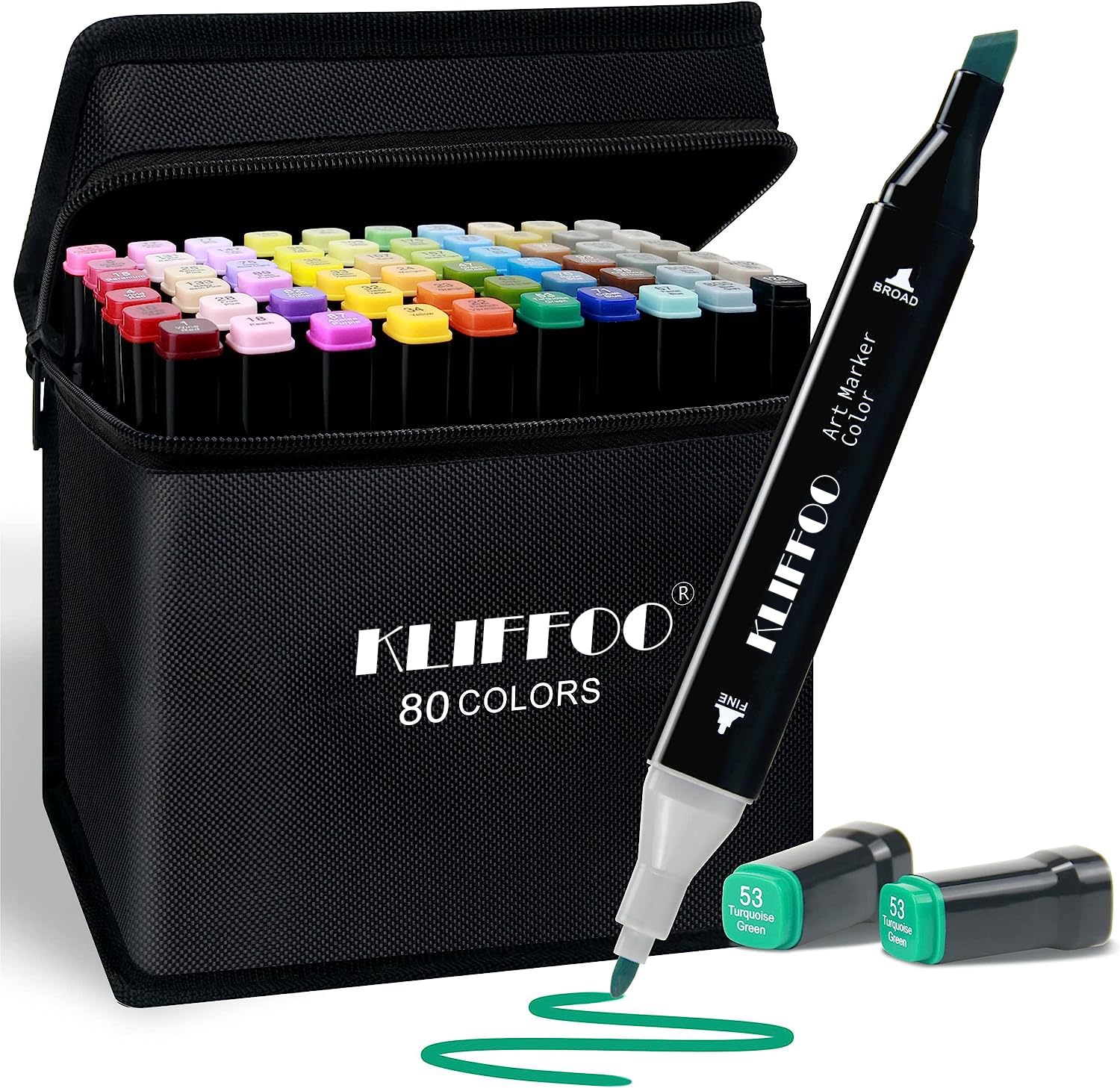 KLIFFOO Dual Tip Colorful Art Markers Sketch Pens 80 Colors with Carrying Case For Painting Sketching Calligraphy Drawing, Chisel & Fine Tip Permanent Colouring Marker For Kids Adult, Multicolor (80)