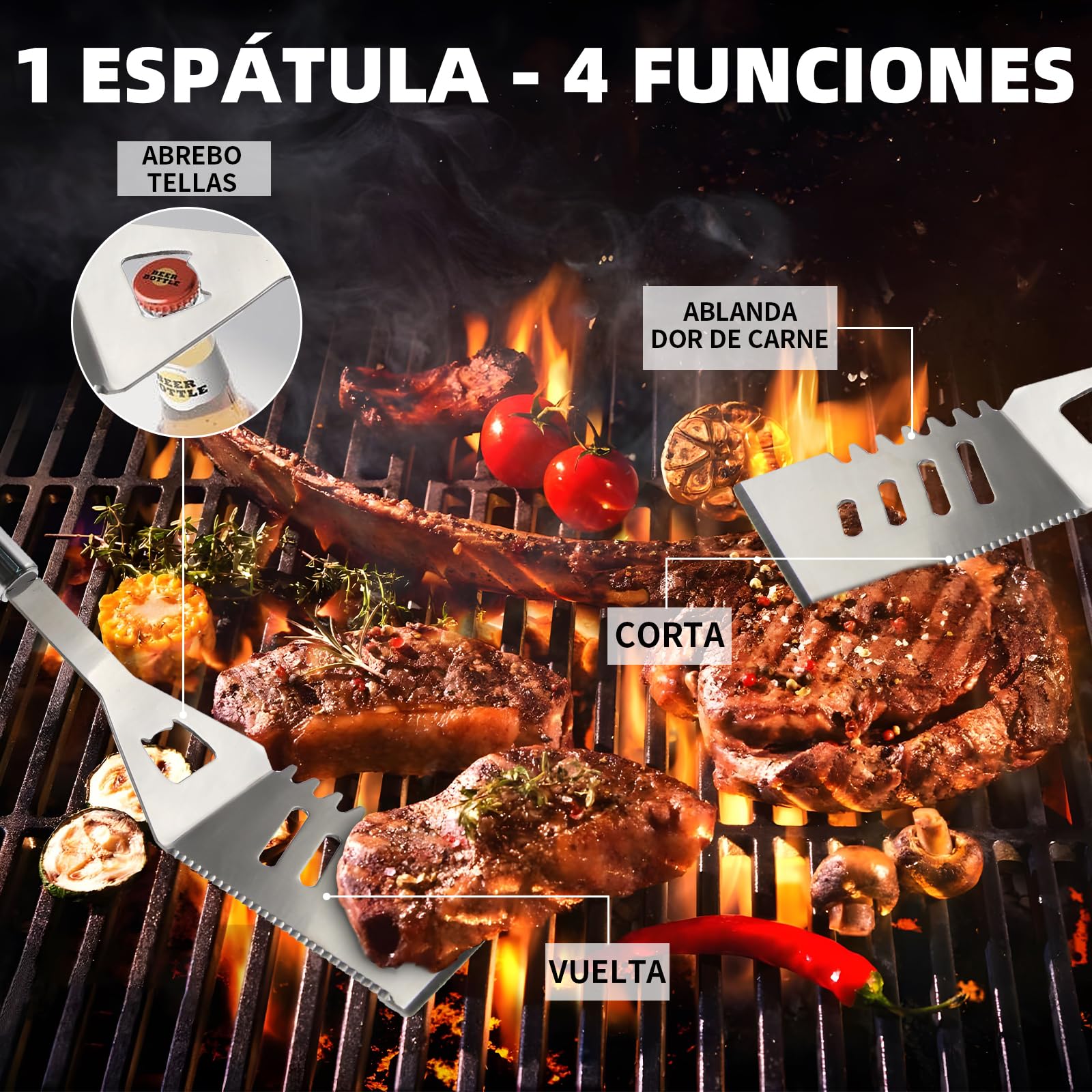 11Pcs Juego de Utensilios de Barbacoa Profesionales de Acero Inoxidable - Kit Práctico Con Bolsa Portátil - Herramientas Para Parrilla y Camping Picnic Exterior