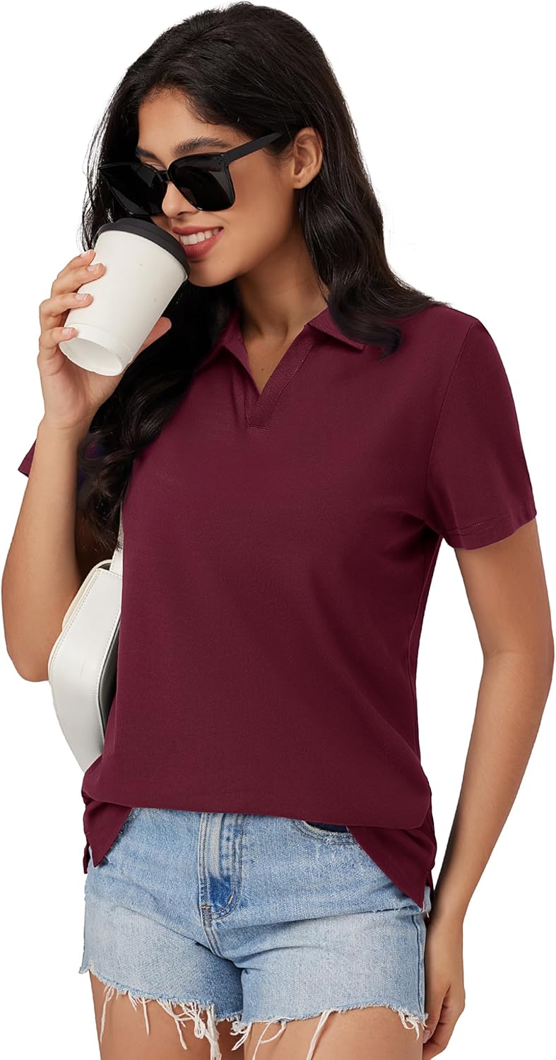 MAGCOMSEN Women's Polo Shirts Cotton Short Sleeve V-Neck Collared Tops Golf Shirt Work Casual Summer Tee - Image 4
