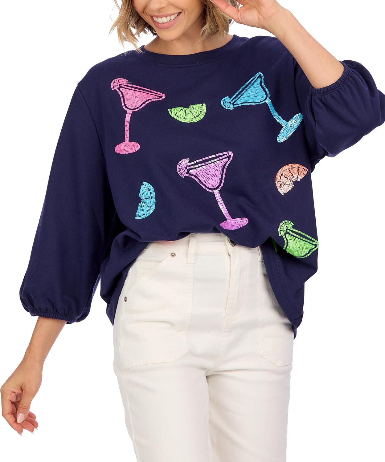 Mud Pie Womens Mud Pie Women's Drink Sparkle Sweatshirt - Image 3