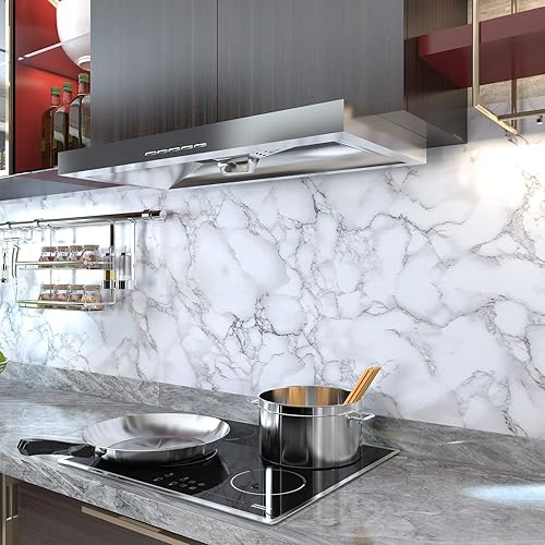 Miniatura 3 de VEELIKE Papel de contacto de mármol gris para encimeras, impermeable, autoadhesivo, papel tapiz de mármol blanco, papel de pared extraíble para