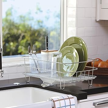 simplehuman Kitchen Slim Wire Frame Dish Rack With Removable Spout, Stainless Steel