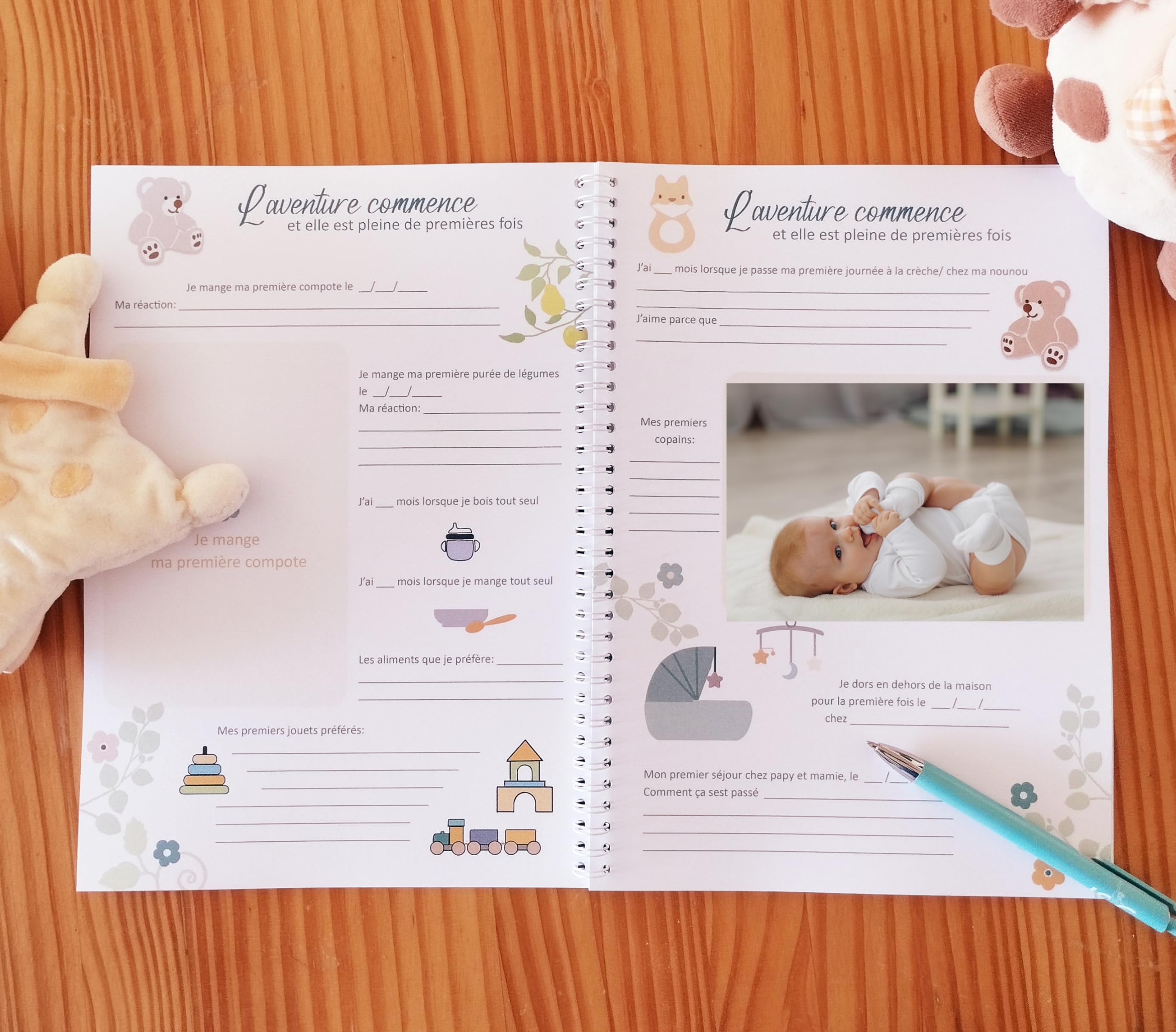 Album de souvenirs bébé, ses premières fois et son histoire, format A4, à compléter avec photos
