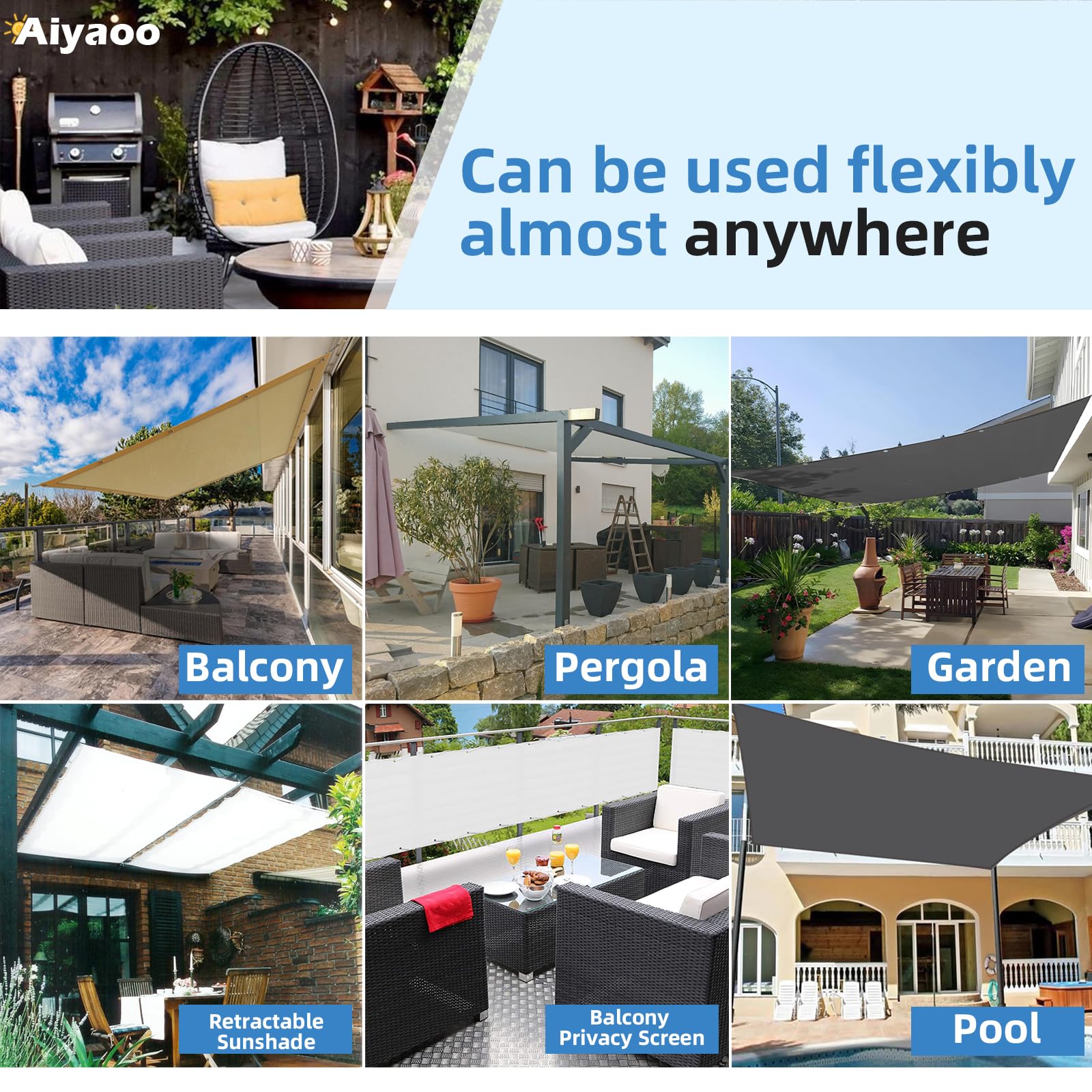 Pantalla De Balcón Jardín Anti-UV 2.5 X 2.5 M 185G/㎡ Rayos UV Resistente,  Resistiente, image size:1600x1600