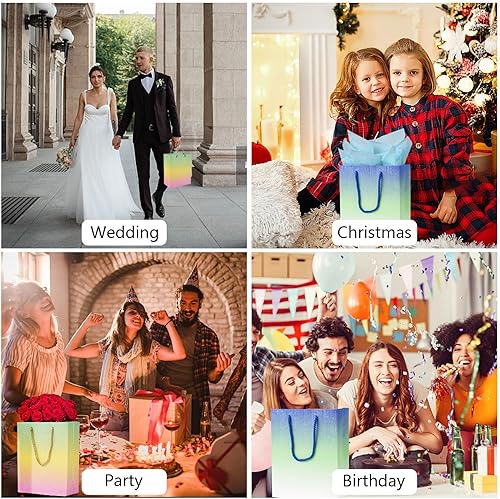 Miniatura 7 de Bolsas de regalo medianas, 2 bolsas de regalo de papel con papel de seda y tarjetas, bolsas de regalo con asas para mujeres y niñas, dama de honor,