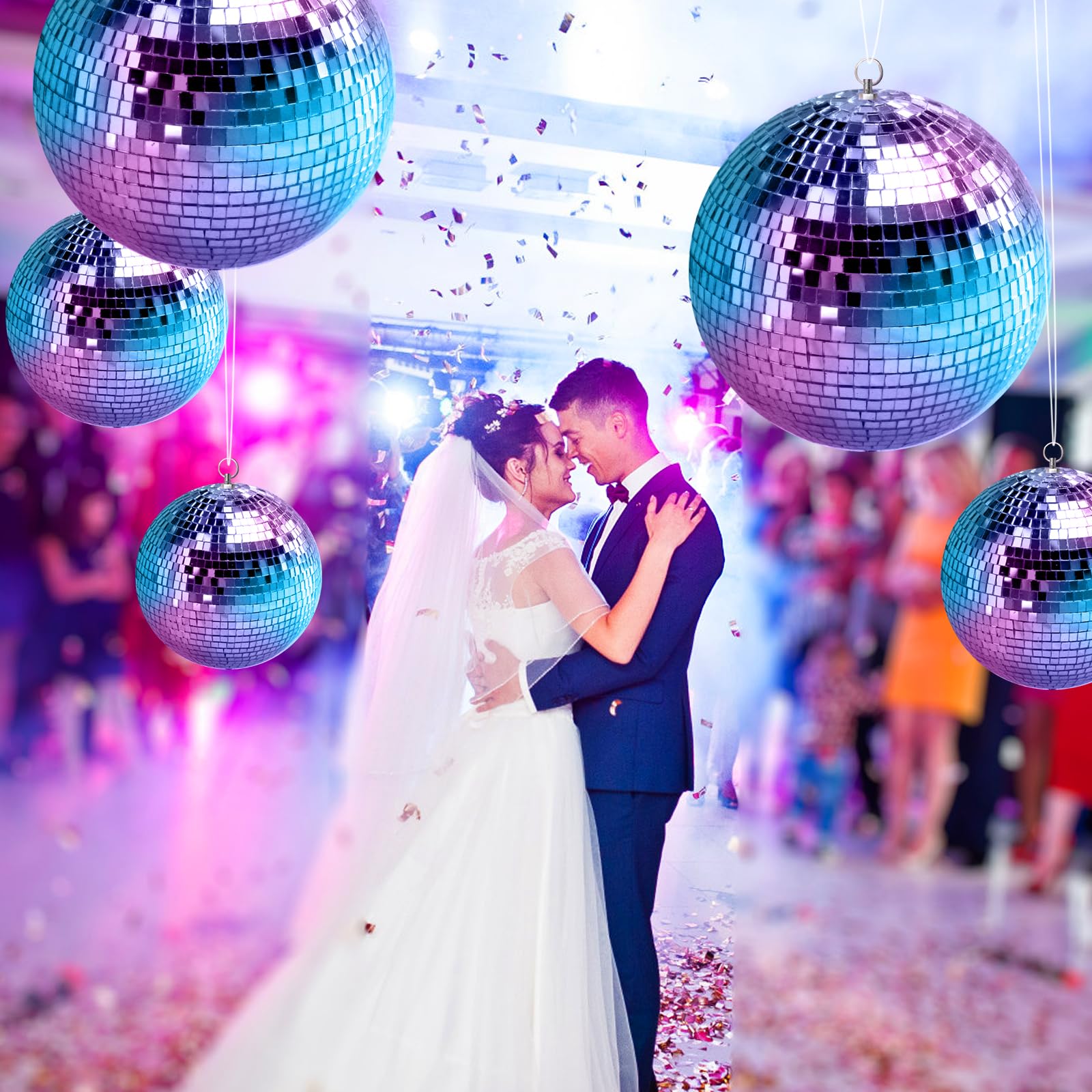 Sfera a specchio da discoteca, 20 cm, sfera da discoteca, lucida, per albero di Natale, matrimonio, carnevale, festa di compleanno, decorazione argentata, effetto luce