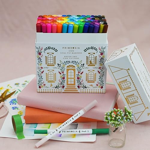 Miniatura 4 de PRIMROSIA 100 rotuladores de punta doble, punta fina y acuarelas para bocetos de arte, ilustraciones, caligrafía o revistas para colorear