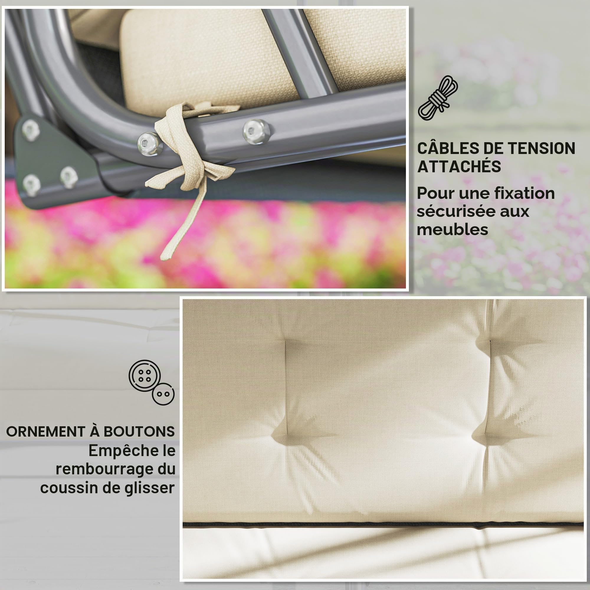 Outsunny Lot de coussins pour balancelle de 170 cm - Beige