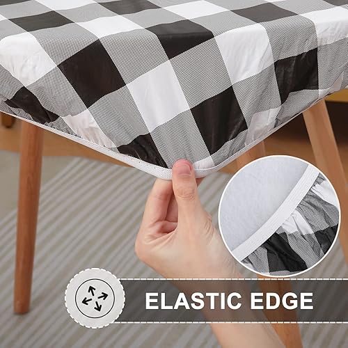 Miniatura 4 de misaya Mantel redondo ajustable con borde elástico, 100% impermeable, antiaceite, de plástico, respaldo de franela de vinilo, mesas redondas de 57 a