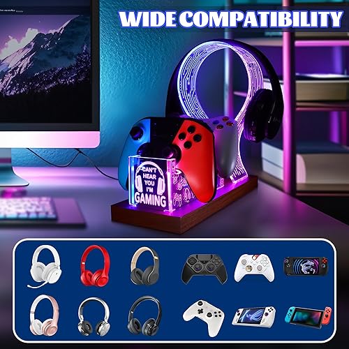 Miniatura 3 de YuanDian Regalos para jugadores adolescentes, Can't Hear You I'm Gaming Soporte para auriculares y controladores, soporte de controlador de madera