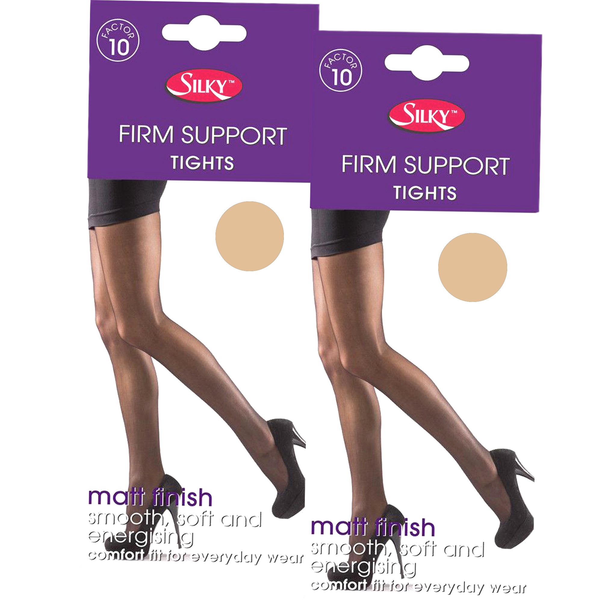 Silky Women's Nude Firm Support Factor 10 X-Large Energising Tights With Panel Gusset (2 Pair Pack) (X-Large (48"-54" Hip), )