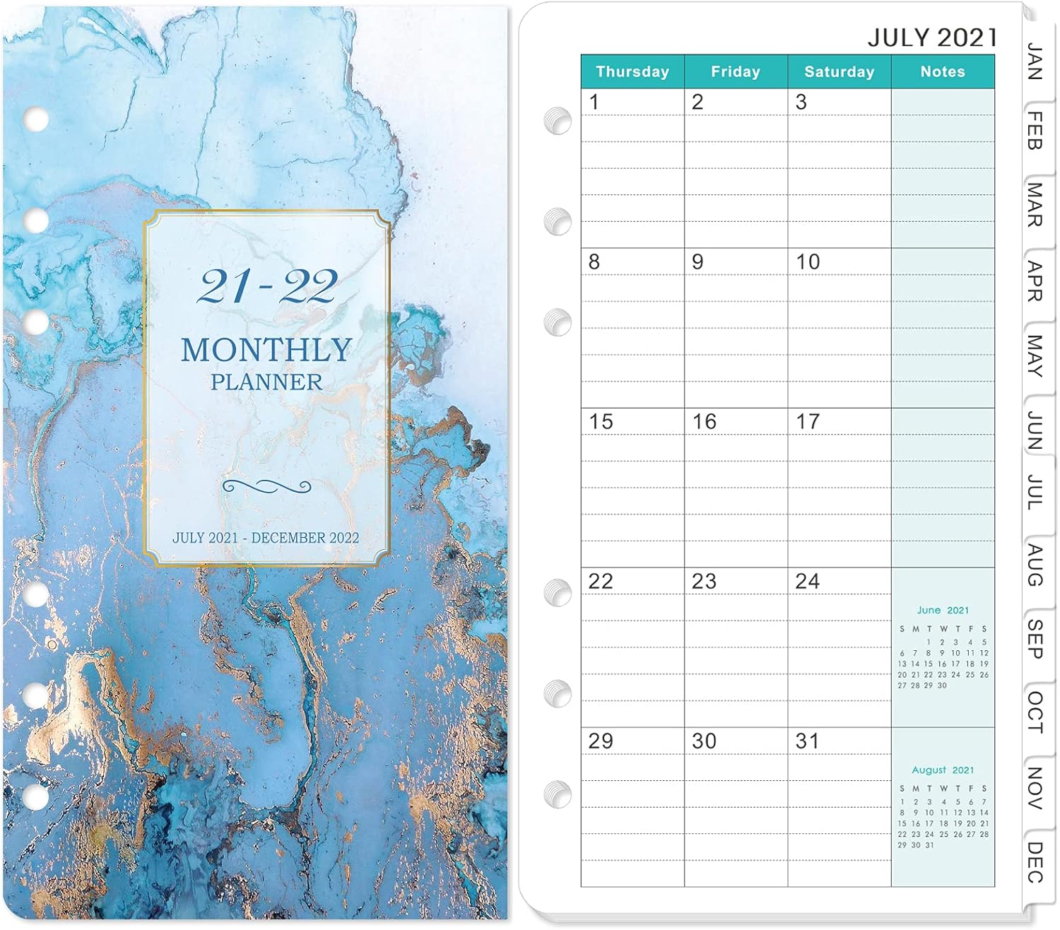2021-2022 Monthly Planner Refill - 18-Month Planner Refills with Tabs, 3-3/4" x 6-3/4", Jul. 2021 - Dec.2022, A6 Planner Inserts, Two Pages Per Month, 6-Hole Punched Paper : Office Products