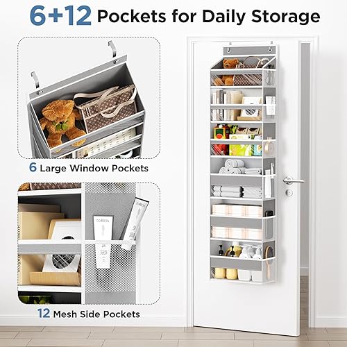 Miniatura 4 de Over The Door Organizer, 6 Shelf Door Hanging Organizers with 6 Large Capacity Pockets, Behind Door Storage Hanging Shelves for Closet Wall Bathroom
