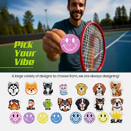 Miniatura 6 de Amortiguador de raquetas de tenis  Diseños de cara sonriente con purpurina  Amortiguador de impactos de tenis reductor de vibración y ruido para