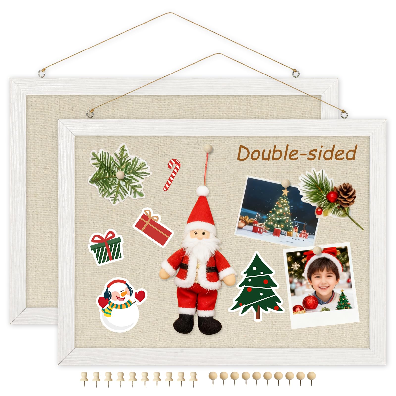 DOLLAR BOSS Cork Board Pin Board with Linen Double-Sided 2-Pack 30 X 40CM, Small Cork Boards for Walls Wood Framed Display Hanging Pin Board, Small Bulletin Board for Home Kitchen Office 20 Pushpins