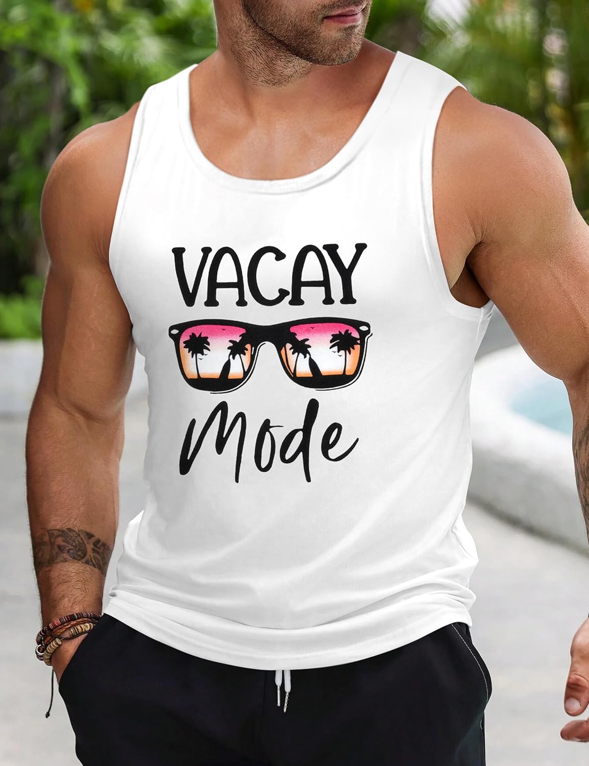 Mens Tank Tops Summer Beach Vacation Sleeveless Shirts Casual Palm Graphic Muscle Gym Workout Tank Top - Image 4