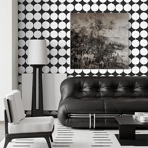 Miniatura 5 de MelunMer Papel tapiz blanco y negro para despegar y pegar, papel de contacto geométrico geométrico para armarios y cajones, autoadhesivo, extraíble,