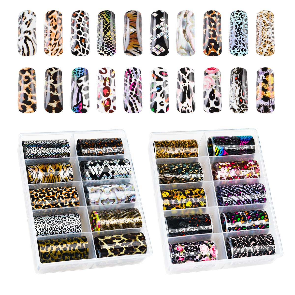 Rindy 20 Sheets Leopard Nail Art Foil Transfer Stickers Foil Nail Art Stickers Adhesive Foil Transfer DIY Decoration Kit