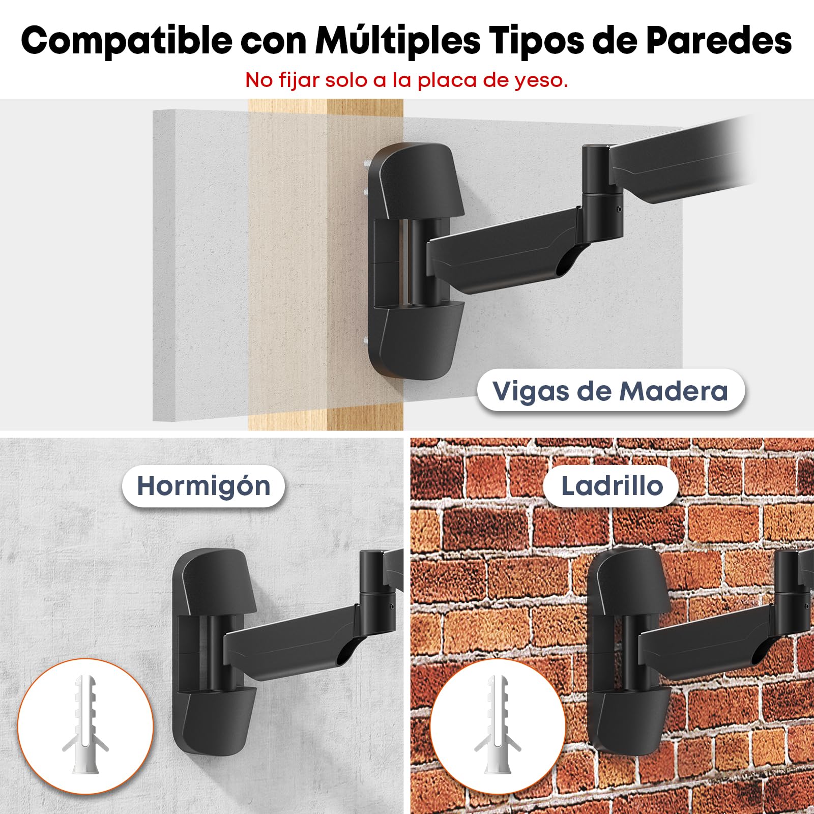 Soporte de Pared Extralargo para Monitor de 17 a 32 Pulgadas, Brazo de Pared Articulado para Monitor, Hasta 9 kg, VESA 75/100 mm, Negro