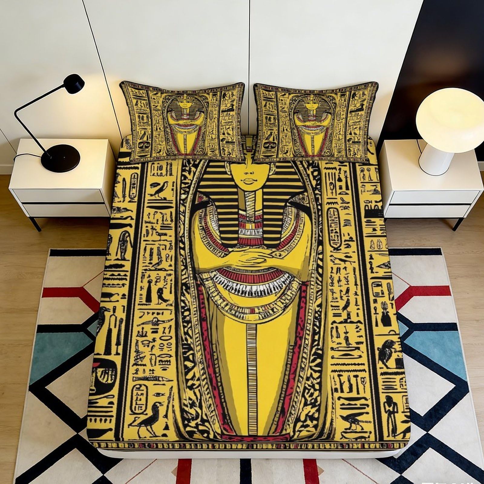 Jqzkxnhpbr Style-7 3D Printed Egyptian Pharaoh Fitted Sheet Microfiber Soft Bedroom Decor Hieroglyphs Bed Cover For Home 90X200x25cm