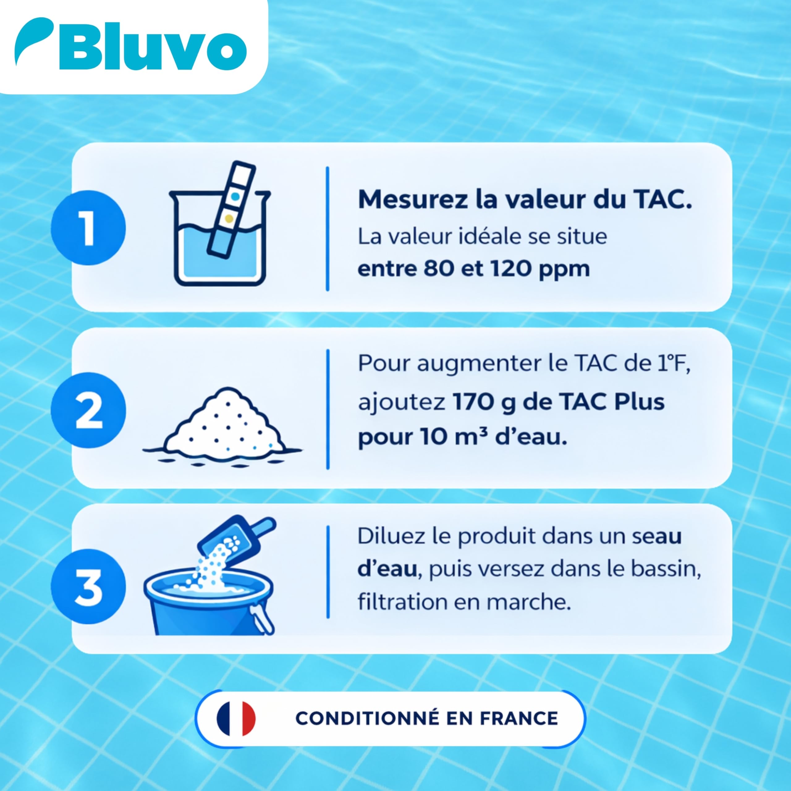 TAC Plus Piscine – Correcteur d’Alcalinité TAC+ en Poudre | Augmente Le TAC et Stabilise Le pH | Traitement Eau Piscine et Spa | Seau 5 kg | Conditionné en France