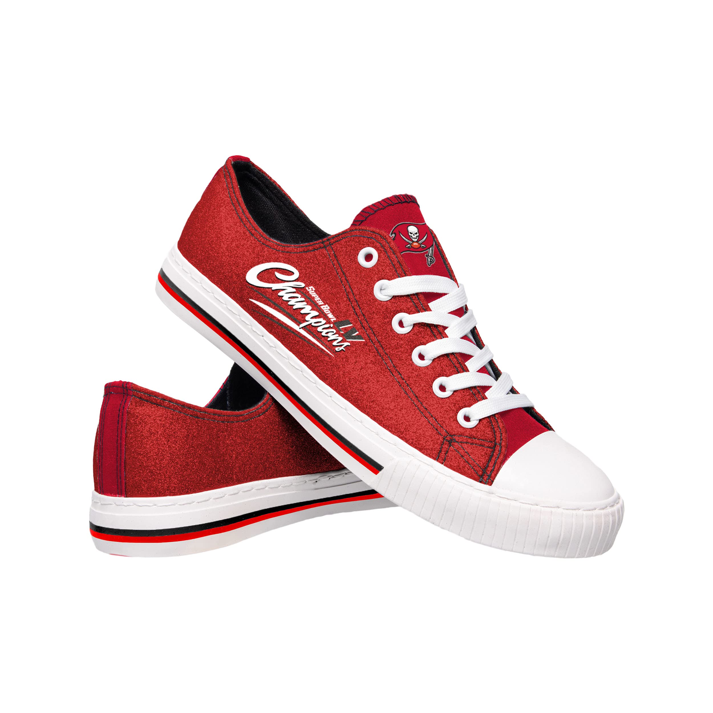 FOCO Tampa Bay Buccaneers NFL Super Bowl LV Champions Womens Glitter Low Top Canvas Shoe - XXL