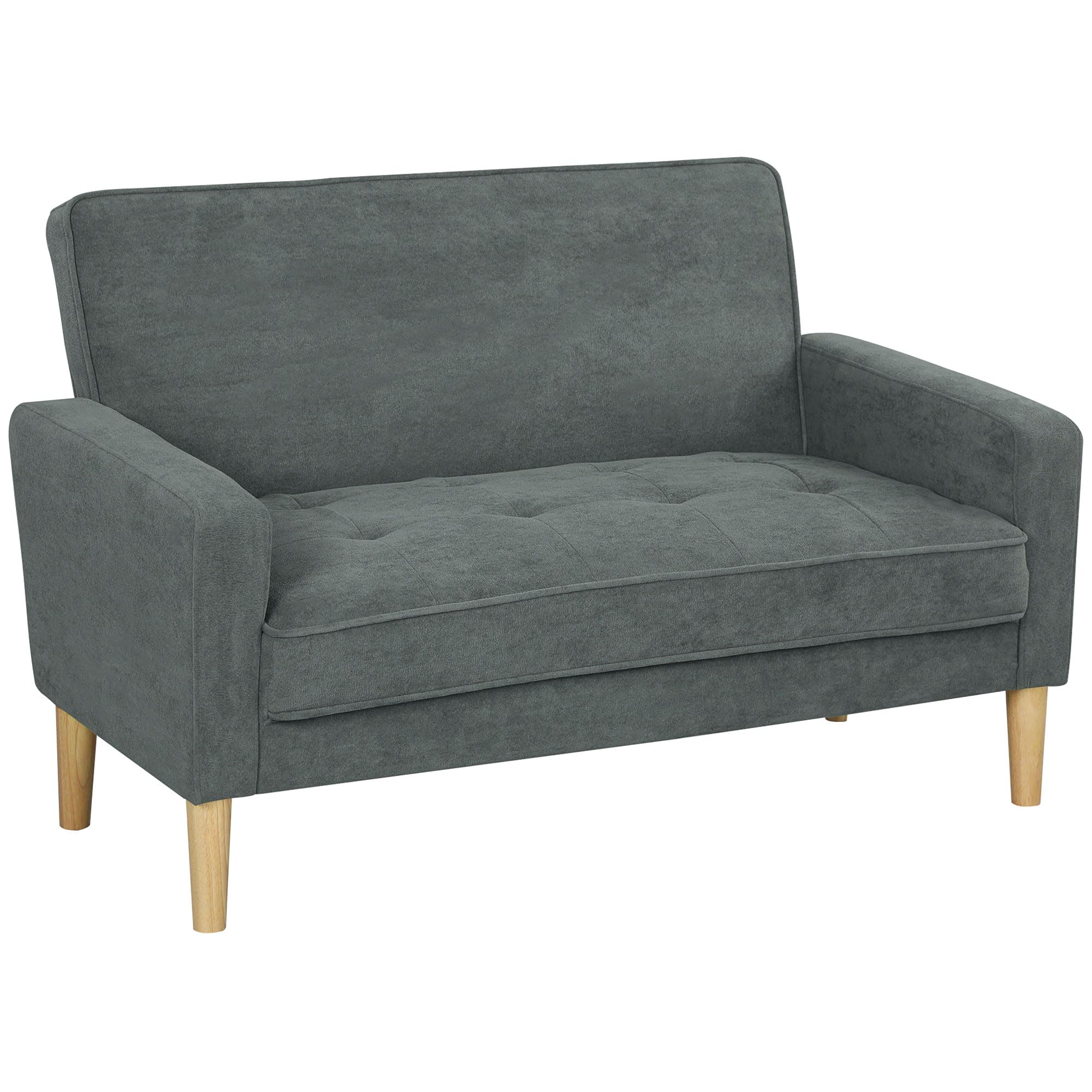HOMCOM 2 Seater Sofa - Velvet-Feel Upholstery - Grey - Small Space Loveseat