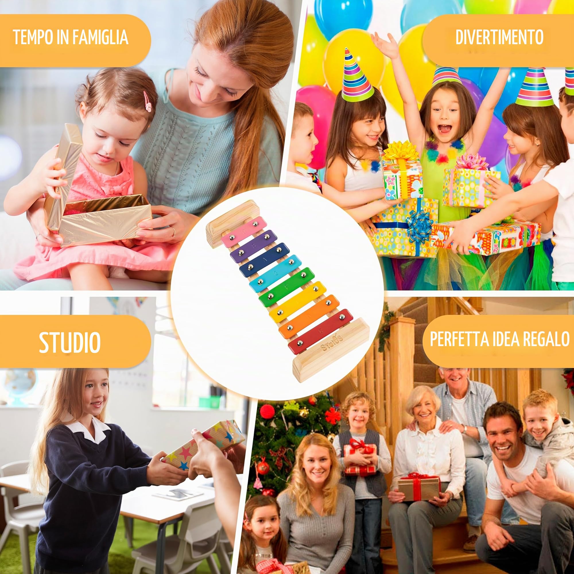 Xilofono in Do maggiore 8 tasti con le bachette in legno, per bambini e adulti, facile da suonare, libro di canzoni incluso