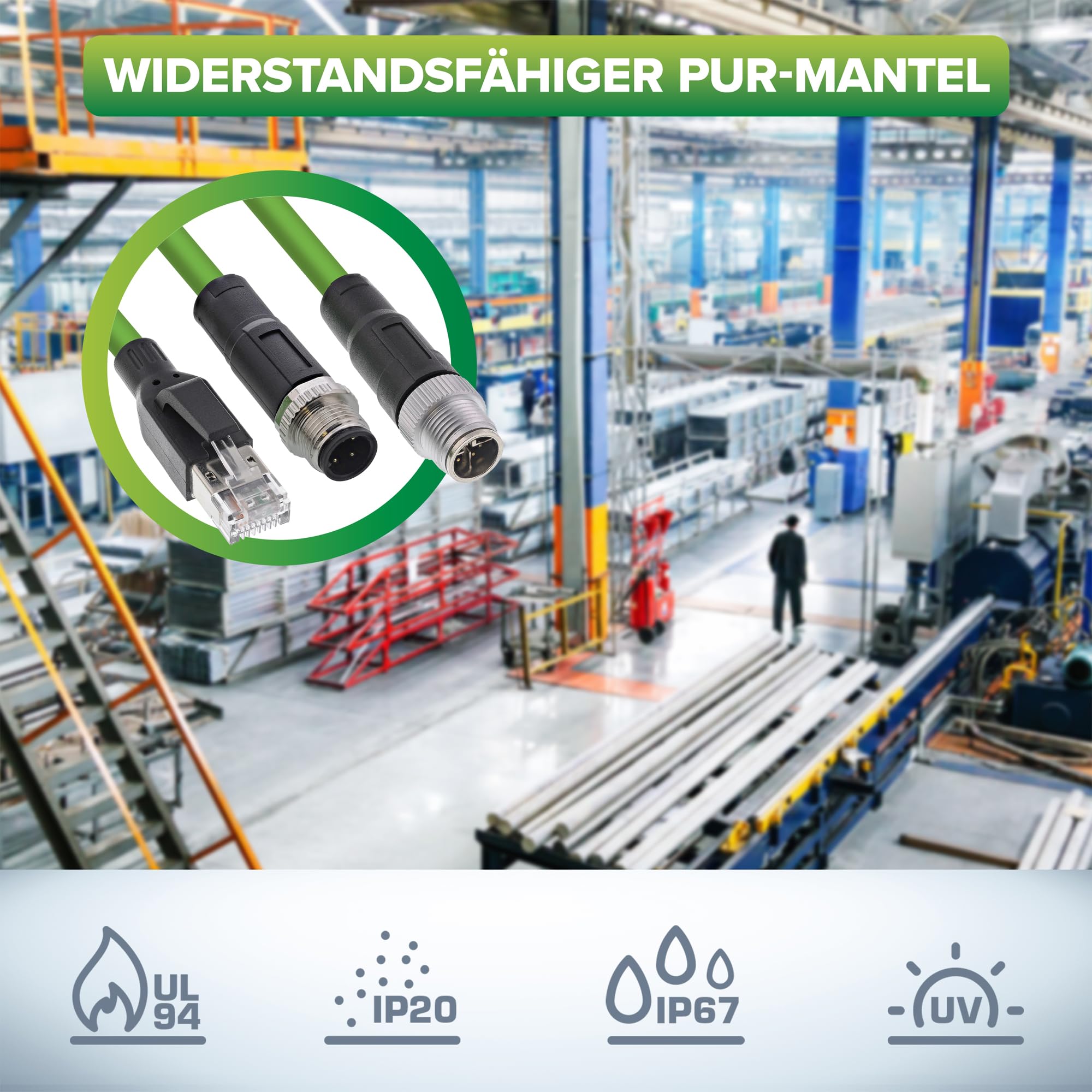 InLine Câble réseau industriel M12 8 broches X-codé mâle/mâle Cat.6A PUR, Ethernet M12, 8 broches, 5 m, 40505