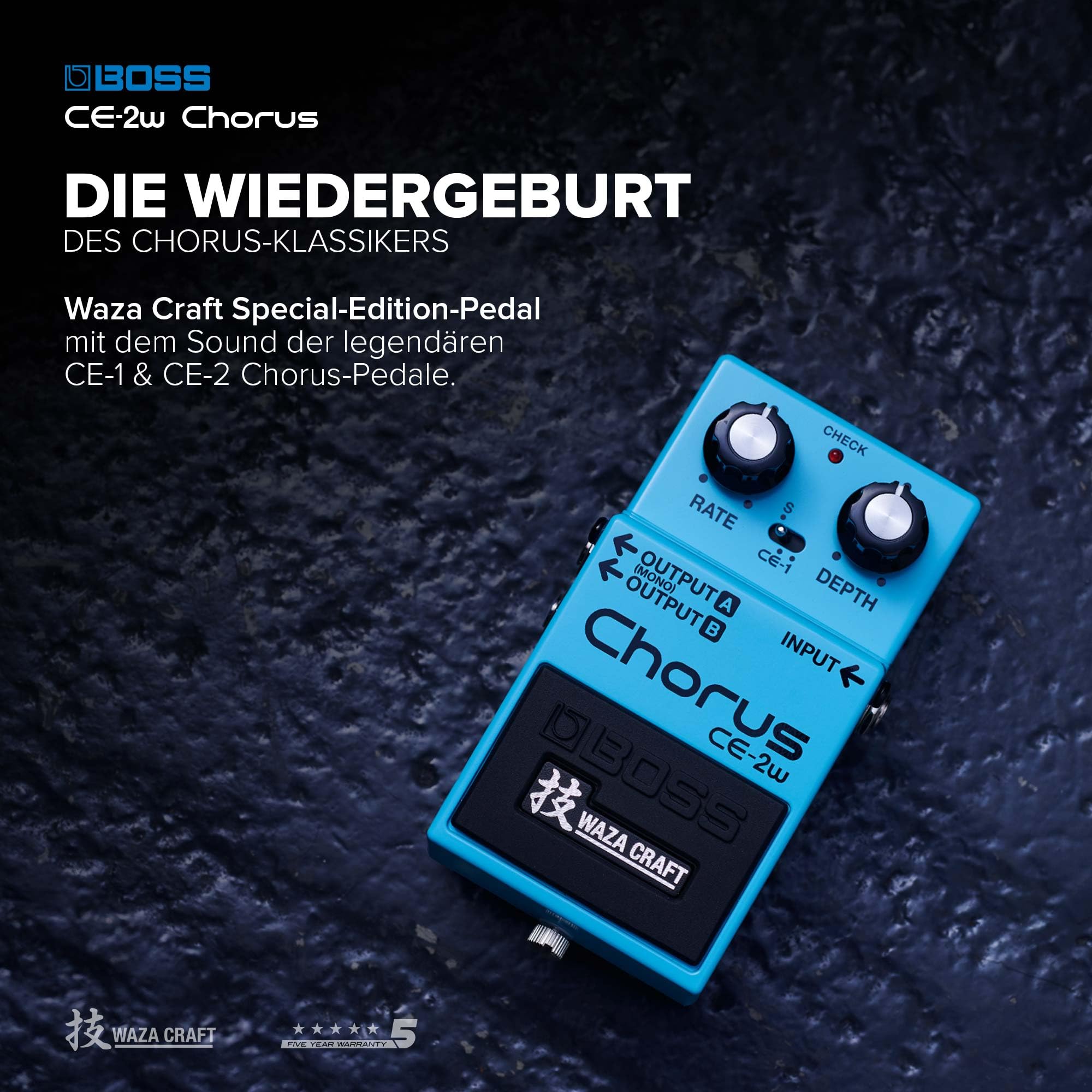 BOSS CE-2W Chorus | Premium Waza Craft Gitarren-Effektpedal mit
