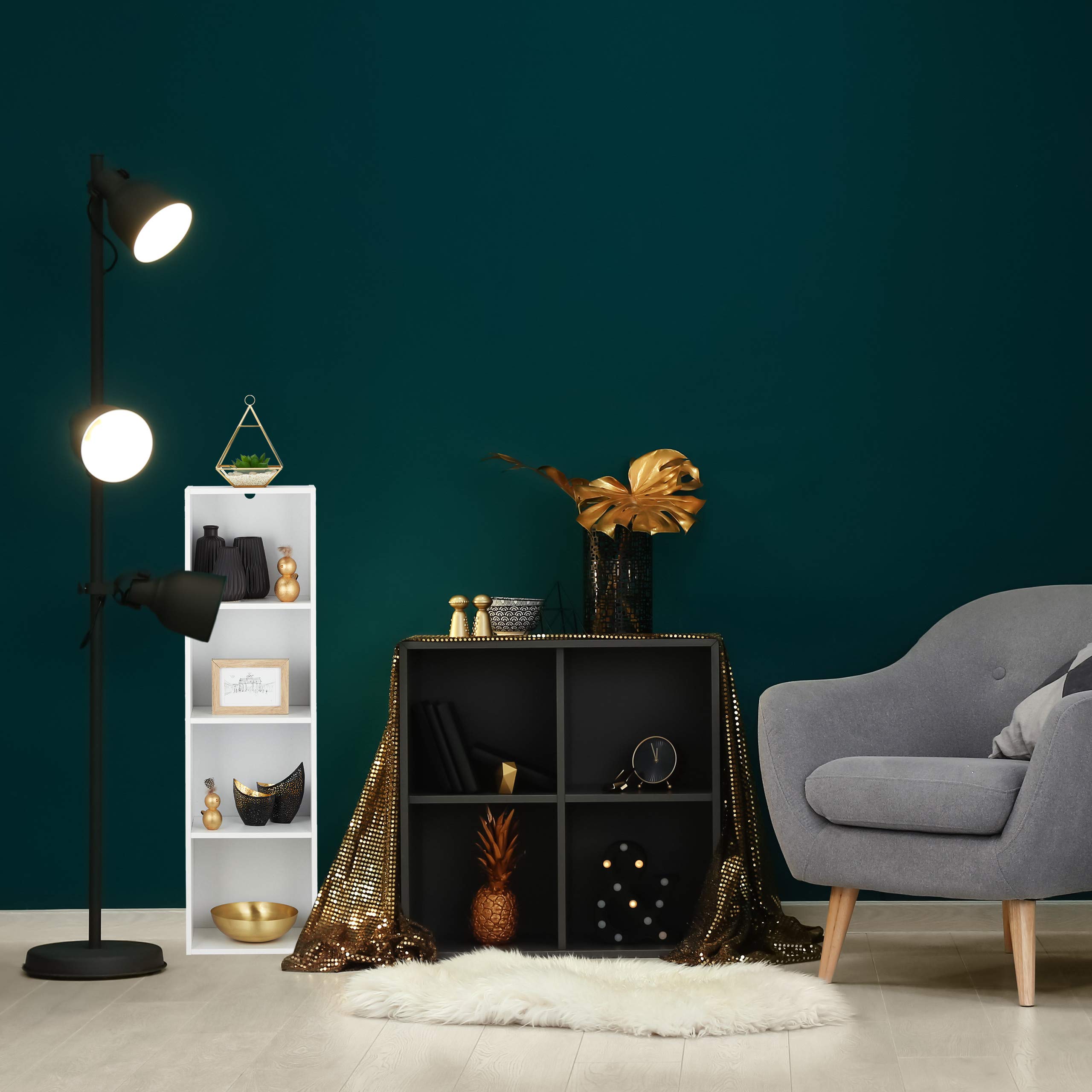 Relaxdays Librería, Cuatro estantes, Mueble Auxiliar, Estrecha, Moderna, Aglomerado, 106 x 30 x 23 cm, 1 Ud., Blanco