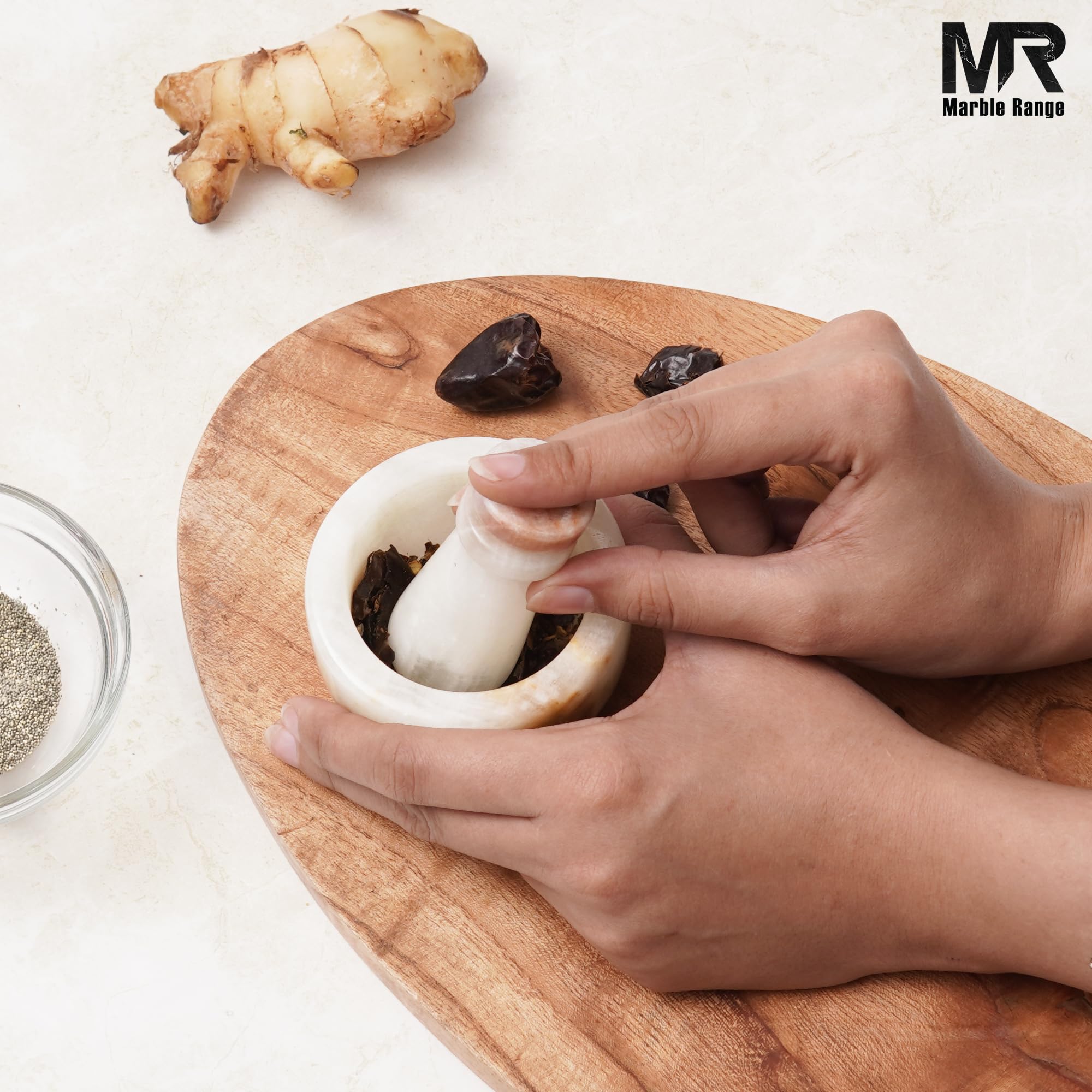 Set di mortaio e pestello in marmo bianco da 7,6 cm, in onice bianco, fatto a mano, tritaglio e macina erbe, ciotola in pietra, piccolo macinino per spezie, pestello e mortaio per cucina, ciotola in