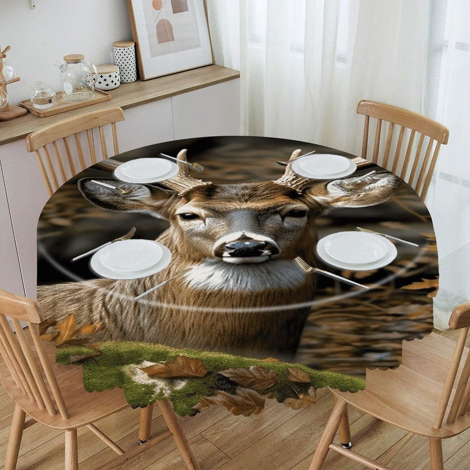 VstaDank Camouflage Deer Round Tablecloth Premium Polyester Table Cloth Heavy Duty Washable Fabric Tablecloth Waterproof Holiday Table Cover Decorative Tablecloths for Dining 60"