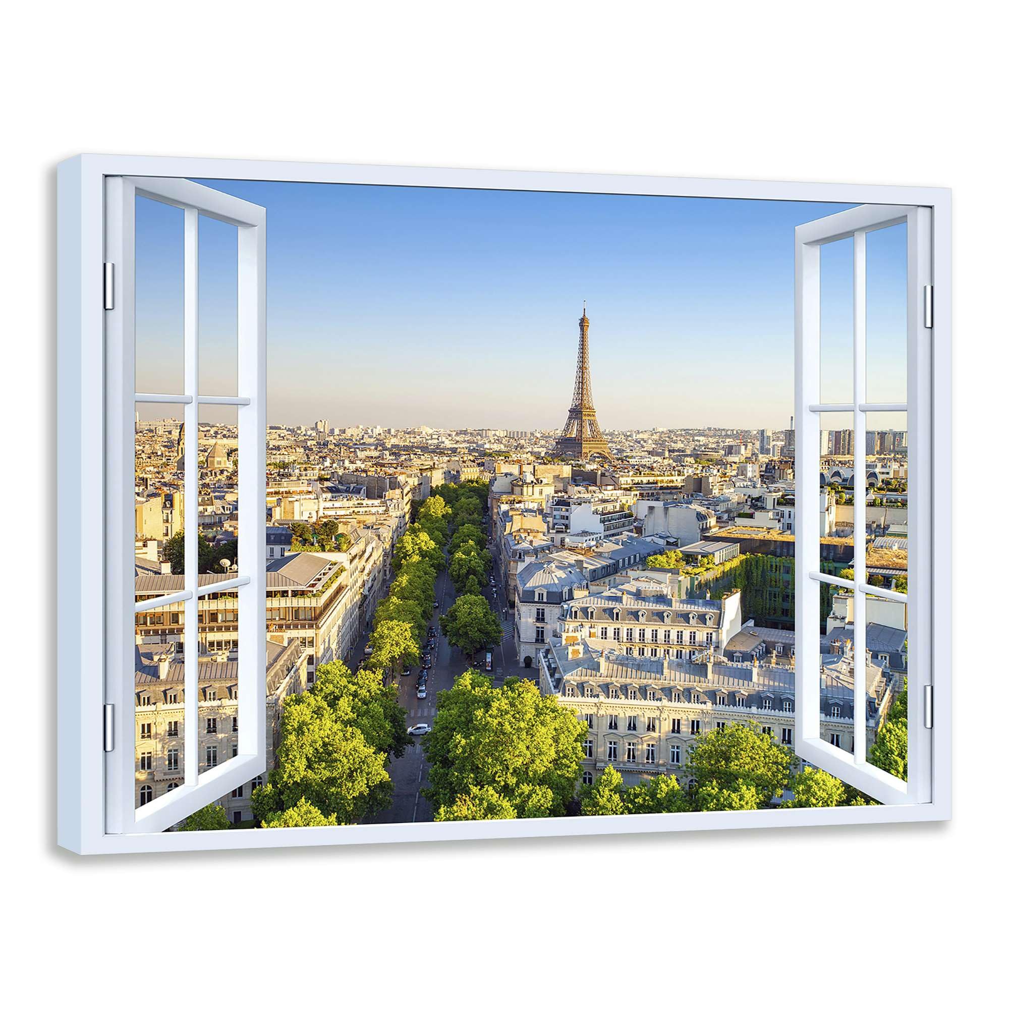 Quadro finestra panorama Parigi Torre Eiffel - stampa su tela con telaio in legno - 120x80 cm