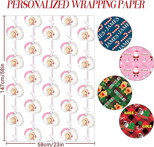Miniatura 10 de Artsadd Papel de regalo de Navidad divertido personalizado para niños y niñas, rollo grueso personalizado de regalo de Navidad, 58 x 23 pulgadas