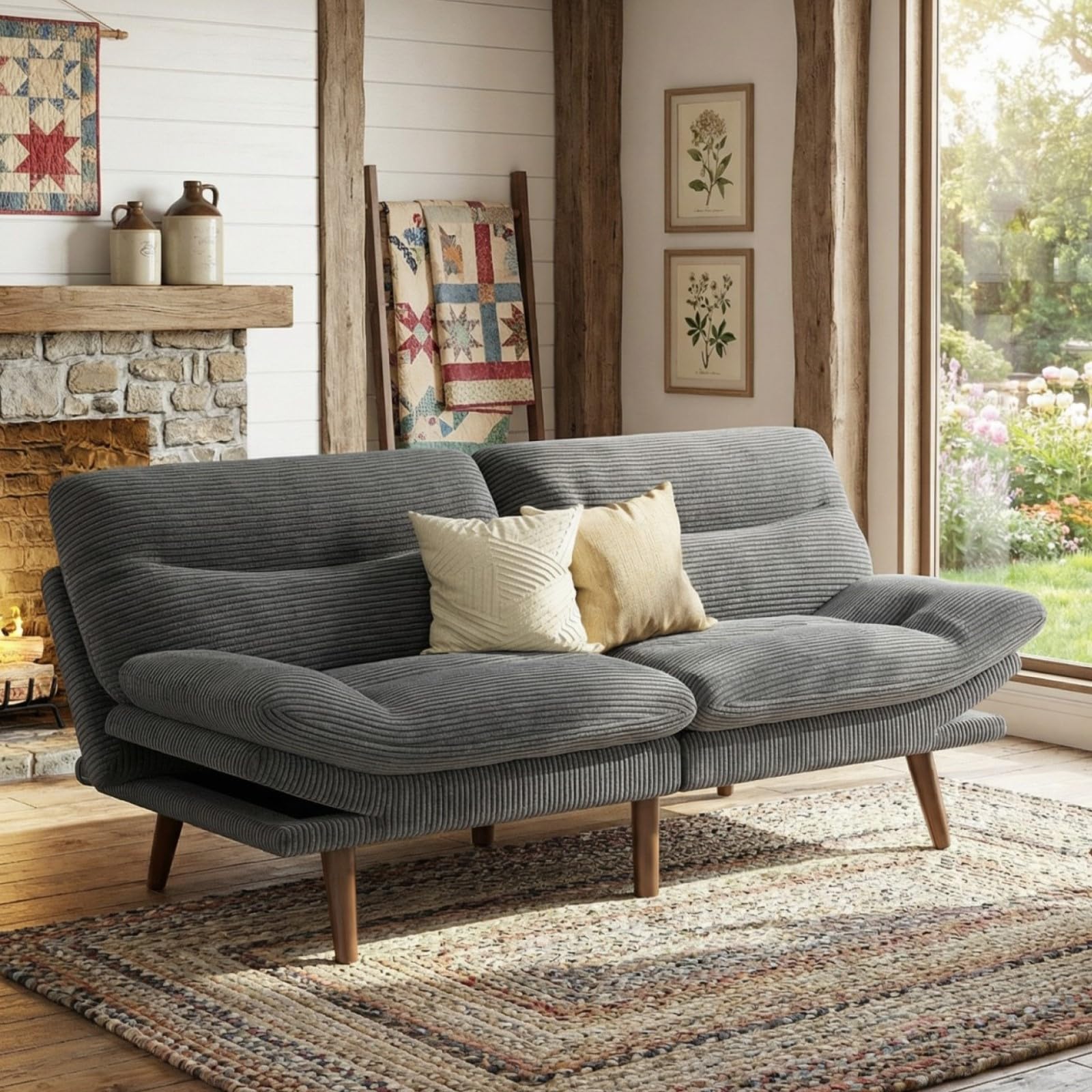 Marsail Futon Sofa Bed 66 Futon Couch with Adjustable Backrest Armrests Convertible Small Sleeper Sofa Bed for Small