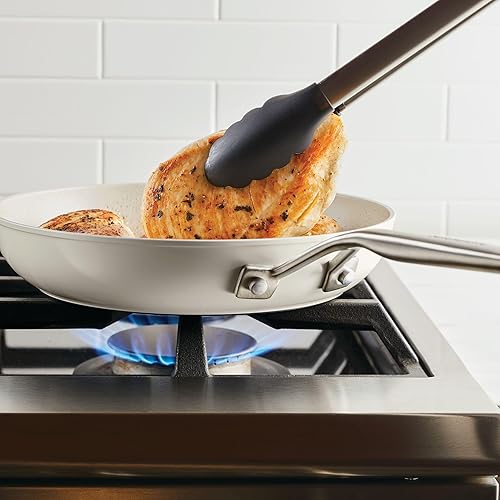 Miniatura 9 de KitchenAid Sartén antiadherente de cerámica anodizada dura, sartén antiadherente de 12.25 pulgadas con mango de acero inoxidable, color blanco