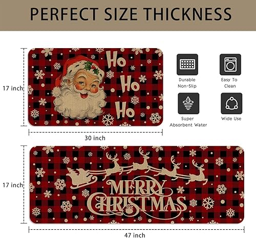 Miniatura 3 de Juego de 2 alfombras y tapetes de cocina de Feliz Navidad, diseño de camión de Navidad rojo, decoración de cocina, antideslizante, absorbente,