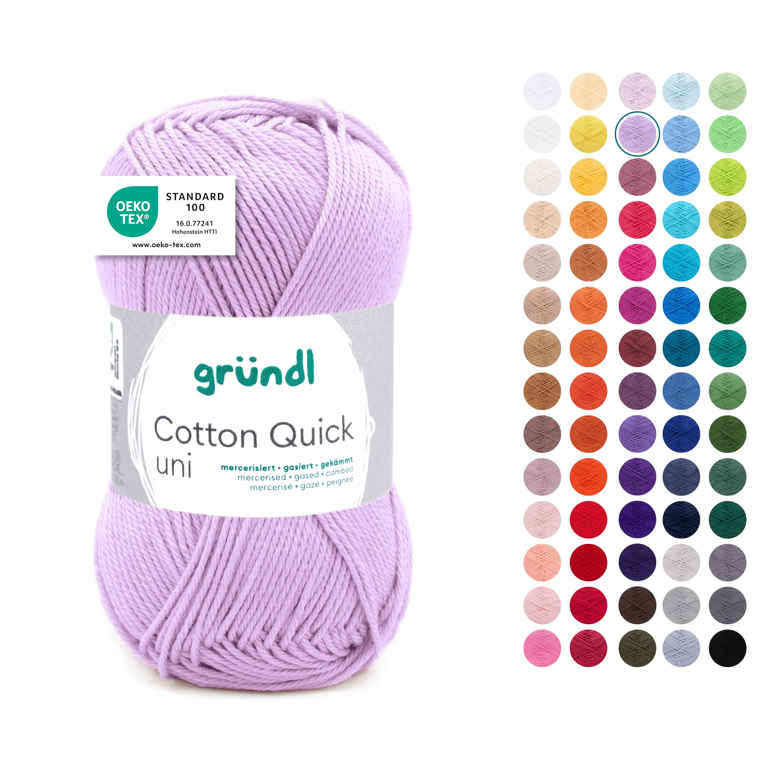 Gründl Wolle Cotton Quick uni - dünne Wolle zum Häkeln - Strickgarn - Häkelgarn - Glänzend und hautfreundlich - 100% Baumwolle - 1 Knäuel 50 g / 125 m - Nadelstärke 3-4 - flieder