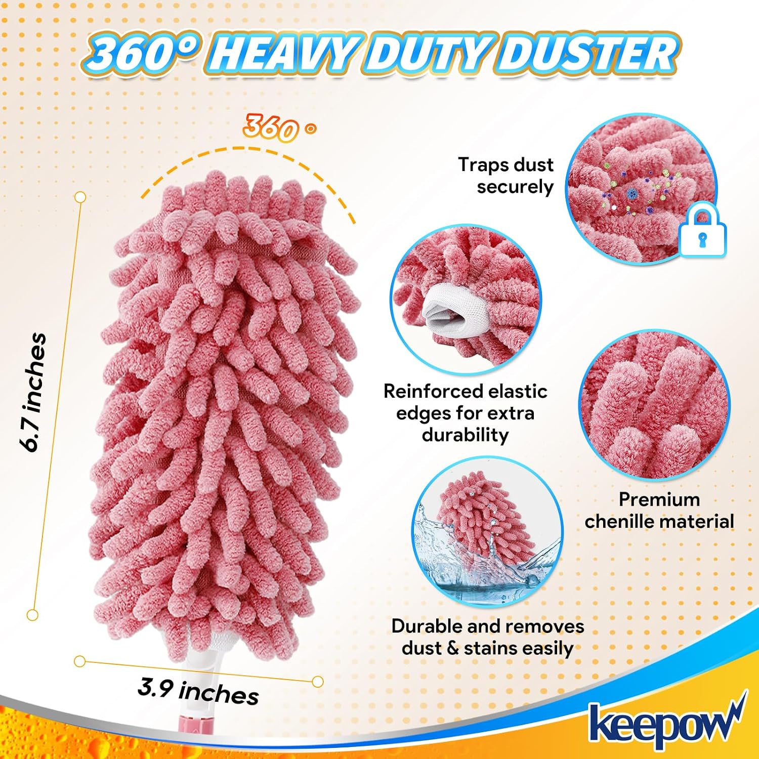 KEEPOW 4 Pack Pink Duster Refills Compatible with Swiffer Hand Duster, Reusable Microfiber Pads Compatible with Swiffer Dusters Refills, Heavy Duty Dusting for Furniture Blind(Handle is Not Included)