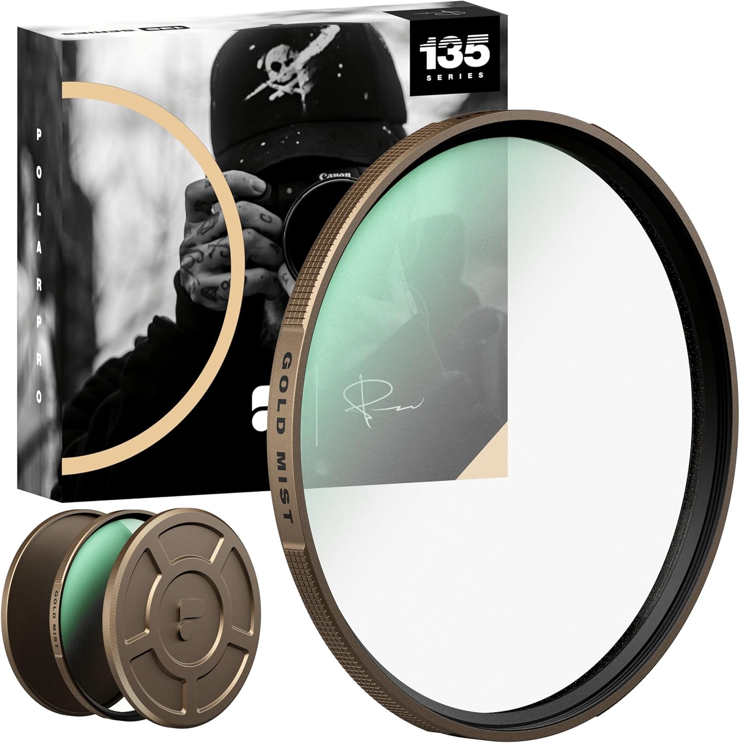 POLARPRO - 135 Series Gold Mist Diffusion Filter w/Peter McKinnon – Warm Cinematic Glow & Highlight Softening for DSLR, Mirrorless & Cinema Cameras – Vintage Film Look, Threaded Lens Filter​ - 82mm