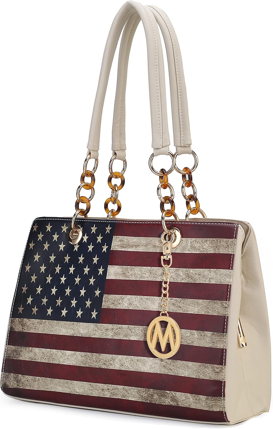 MKF Collection Patriotic Shoulder Bag for Women, USA Satchel Vegan Leather Designer American Flag Handbag Tote Purse