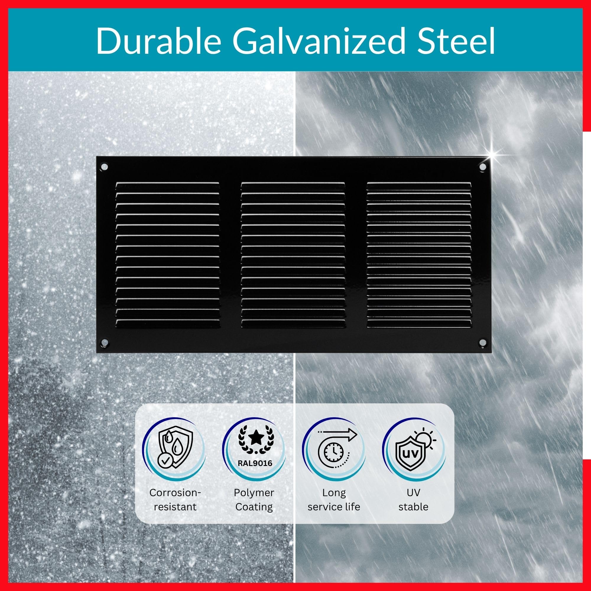 300x150mm Vent Cover, Black 12x6 inch Air Grille for Wall and Ceiling, Metal Ventilation Grille with Mesh - Image 3