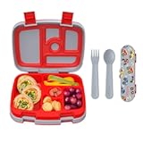 Kids Prints 5-Compartment Bento-Style Kids Lunch Box Set with Reusable Plastic Utensils &lpar;Trucks&rpar;
