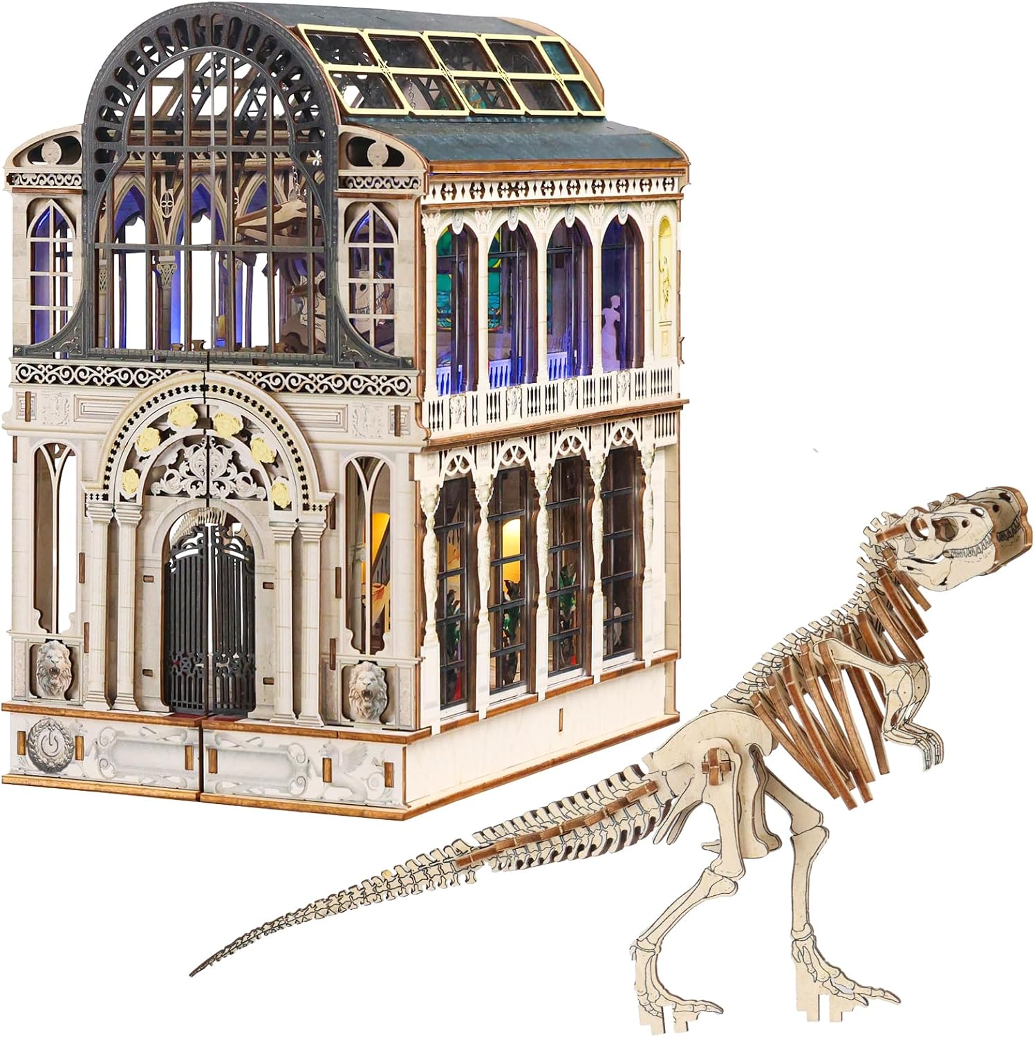 Kaayeewood 3D Wooden Puzzle for Adult, 3D Puzzle DIY Miniature House Kit for Adult, Booknook with LED Light, 3D Wood Puzzle Gifts for Family, Friend, Bookshelf Decor(Museum of Zoological)