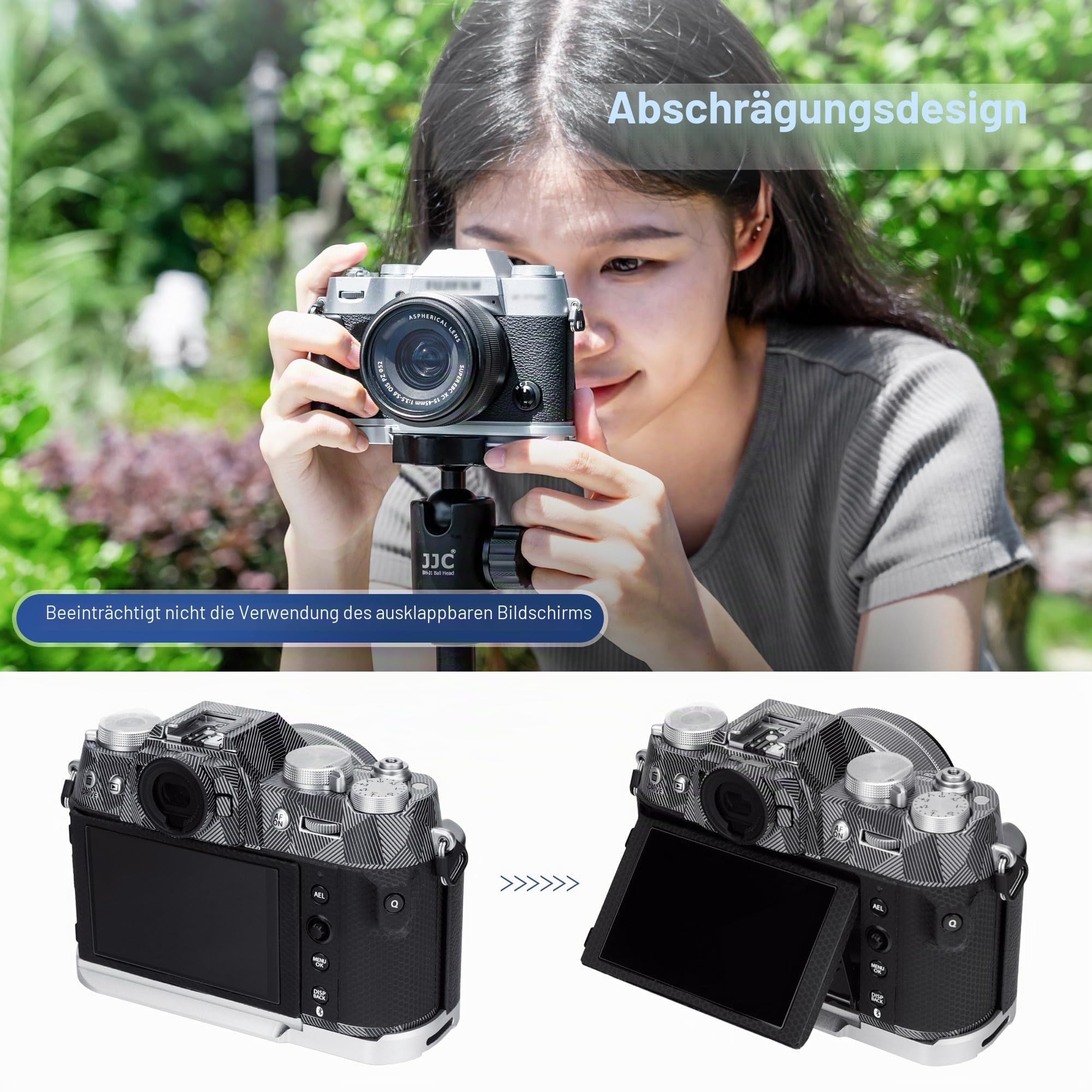 JJC L-Handgriff für Fuji X-T50 Arca-Swiss-Schnellwechselplatte, Schwarz | Hochwertiges Aluminium | Rutschfester Silikongriff | Vollzugriff auf Display | Vollzugriff auf Akku, SD-Karte & Lautsprecher