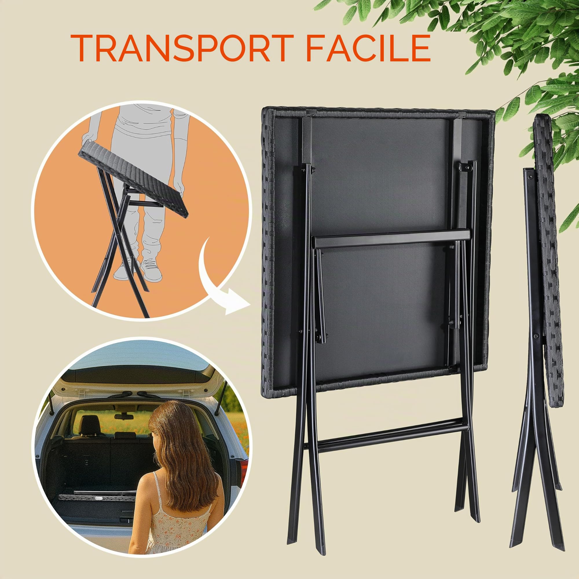 Casaria Table Pliante polyrotin 65x65x75cm Jardin Balcon terrasse Extérieur Table de Camping