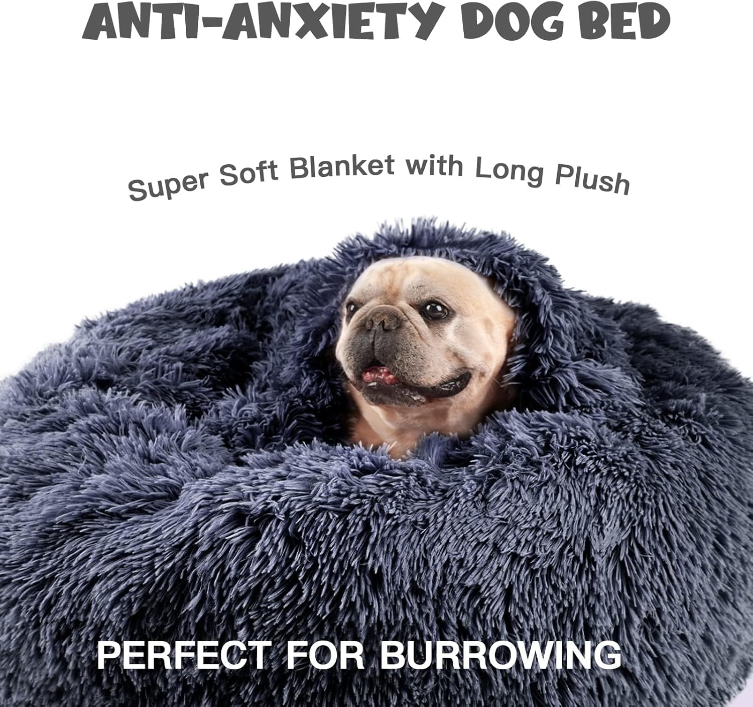 Himax Medium Dog Bed, Round Dogs Beds with Blanket Attached, Comfort Fluffy Calming Dog Bed Washable (20"/26"/35") Deep Grey