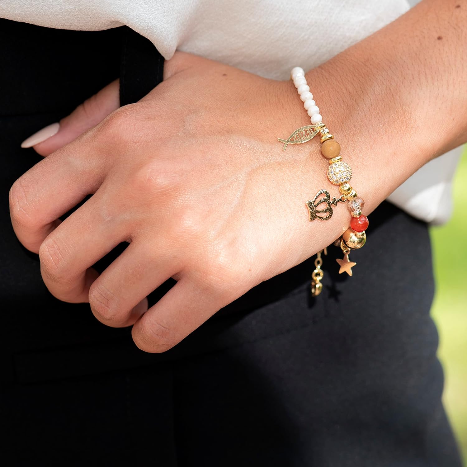 SIFRIMANIA Story of Jesus Christ Life Stretch Charms Beads Journey of Faith Handmade Bracelet for Women