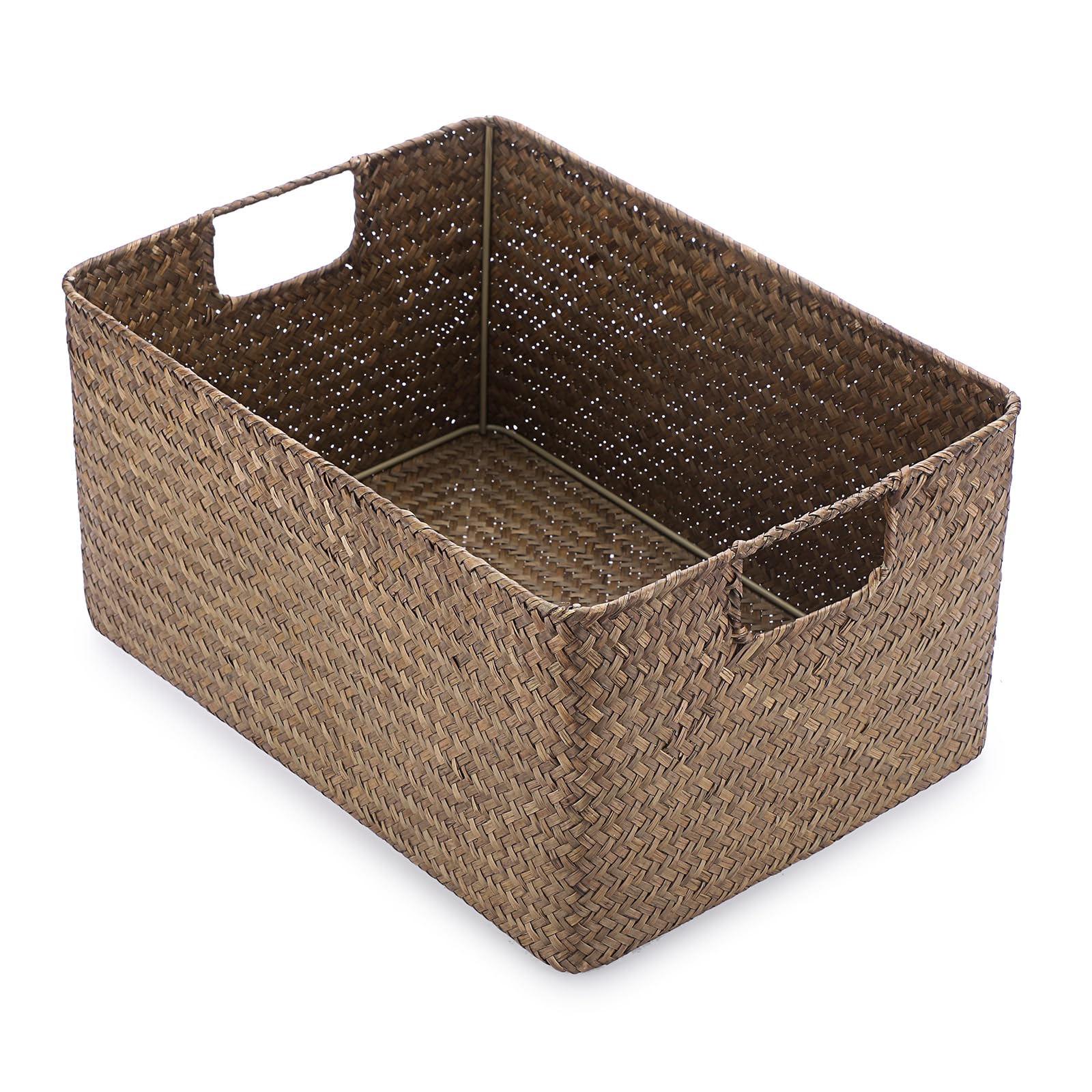 IGNPION Seagrass Storage Opened Basket Living Room Desktop Decorative Box Woven Wicker Towel Basket Rectangular Bathroom Storage Organiser Box, Shelves & Desks Multipurpose Storage Hamper, M